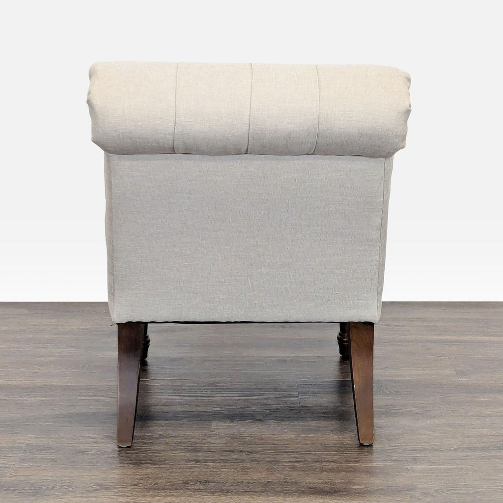 Beige Tufted Armless Lounge Chair with Wooden Legs