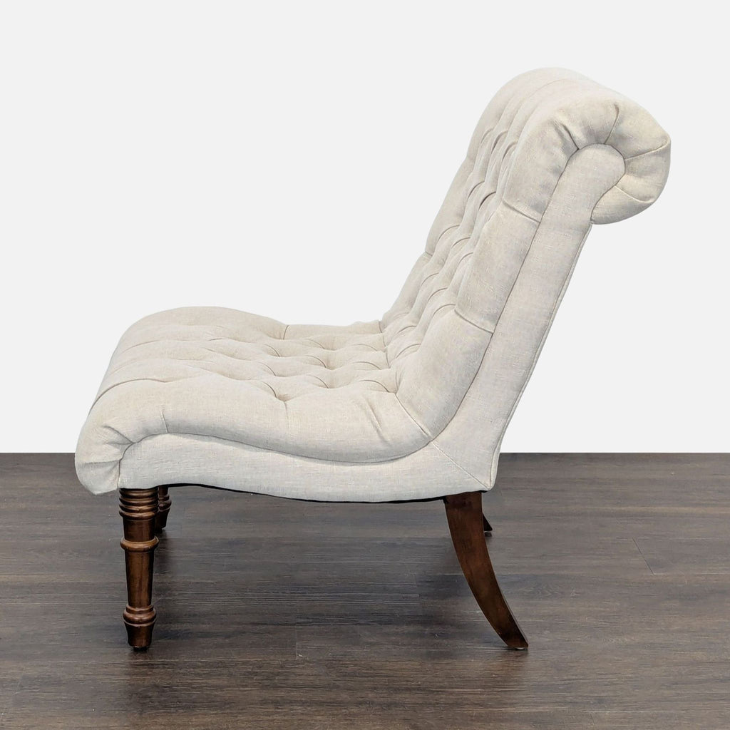 Beige Tufted Armless Lounge Chair with Wooden Legs