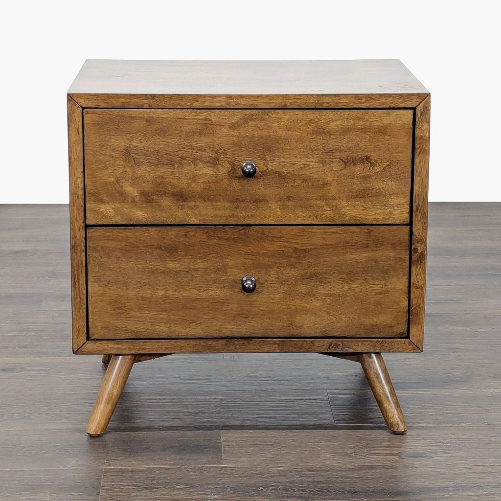 1. Square wooden Master Craft end table with tapered legs and a lower storage shelf, viewed from the front.  