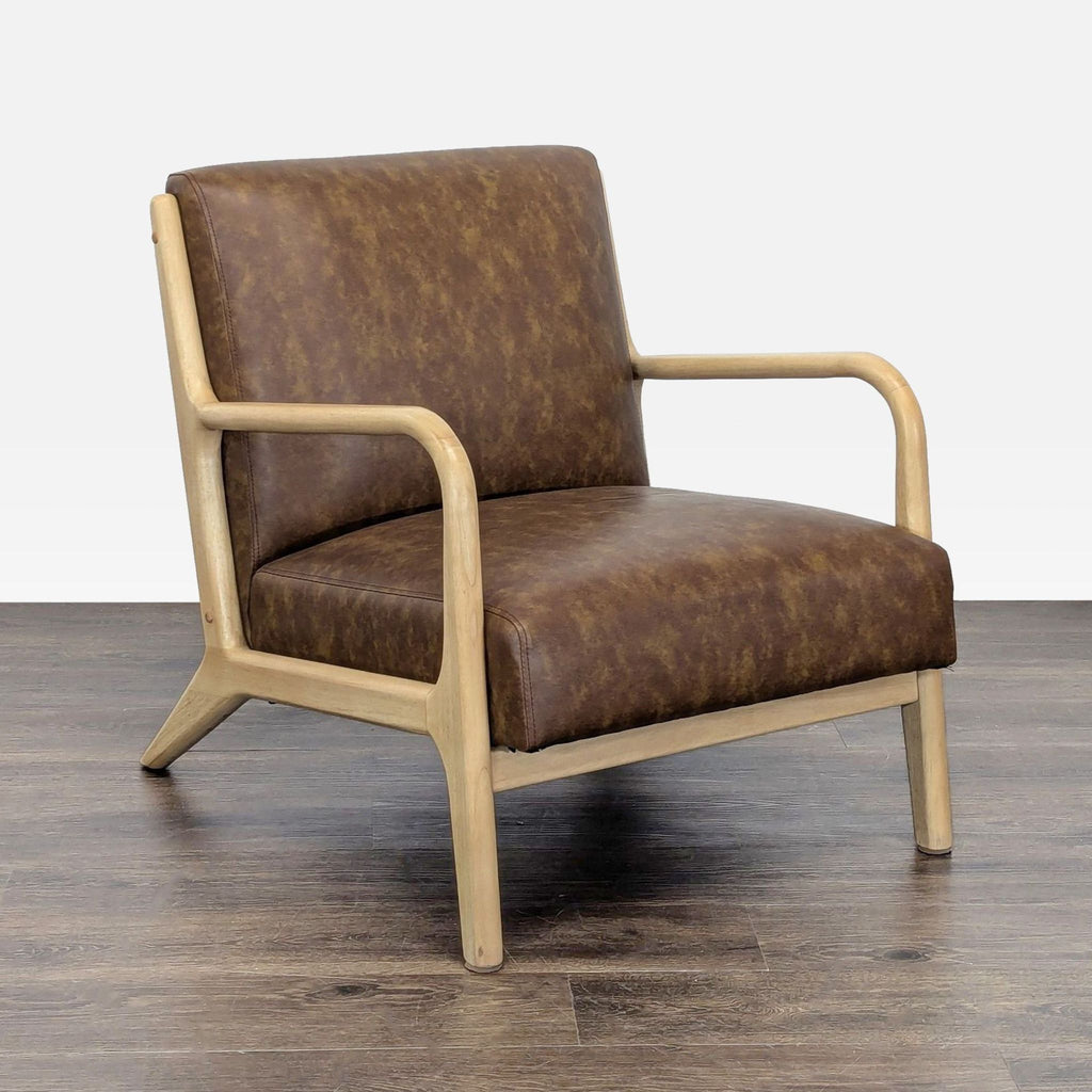 Modern lounge chair by Target, with a brown cushioned seat, wood frame, and gently curved armrests for stylish seating.
