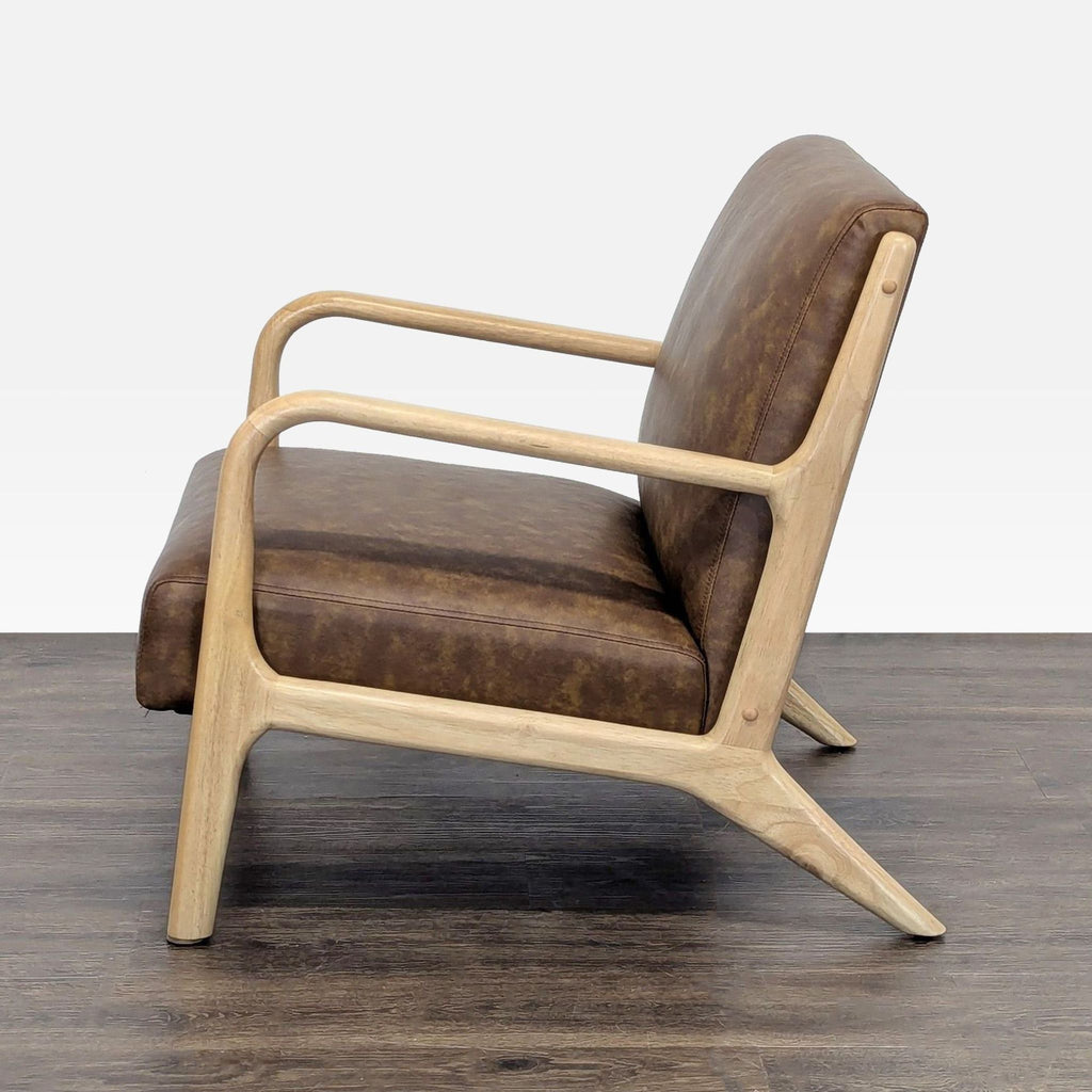 Target Esters Mid-Century Modern Lounge Chair with Faux Leather Seat and Wooden Frame