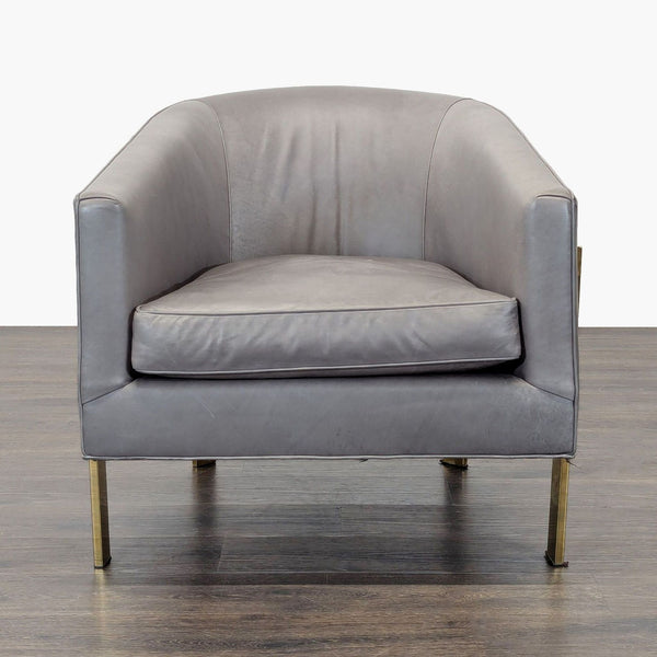 Restoration Hardware Reginald Modern Grey Leather Lounge Chair with Brass Frame