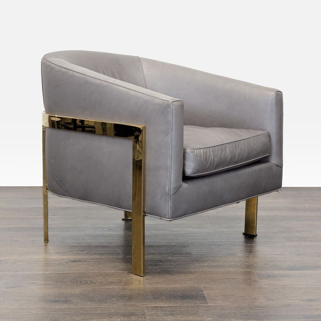 Restoration Hardware Reginald Modern Grey Leather Lounge Chair with Brass Frame
