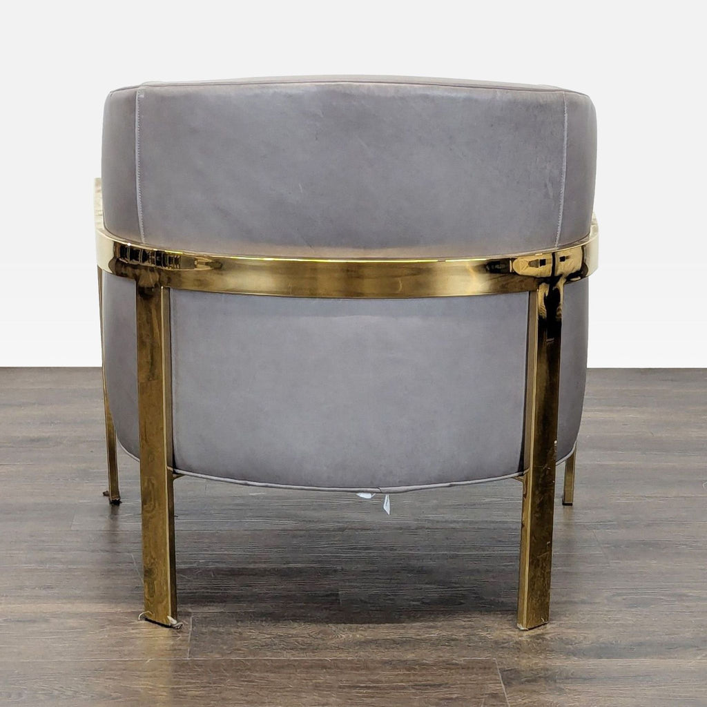 Restoration Hardware Reginald Modern Grey Leather Lounge Chair with Brass Frame