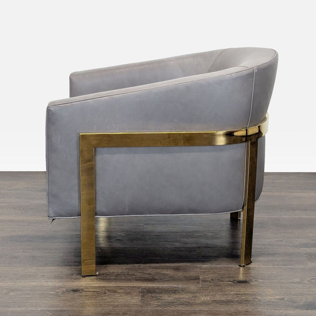 Restoration Hardware Reginald Modern Grey Leather Lounge Chair with Brass Frame