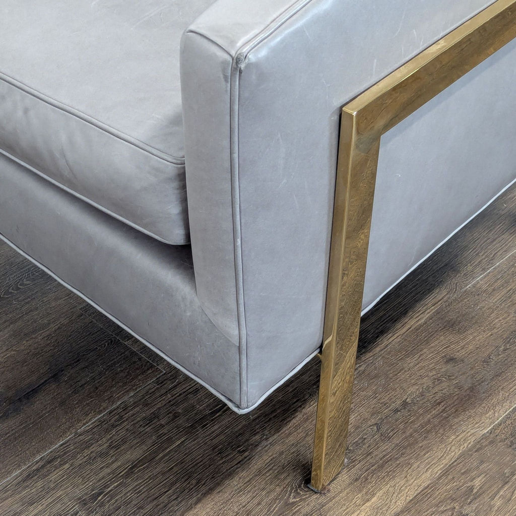 Restoration Hardware Reginald Modern Grey Leather Lounge Chair with Brass Frame