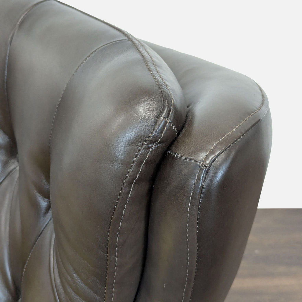 Pottery Barn Wells Modern Brown Leather Swivel Chair with Yellow Pillow