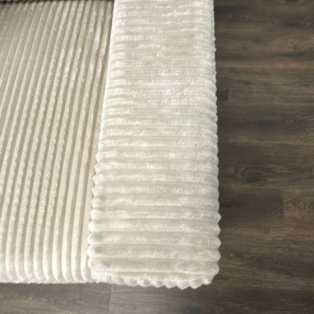 Light Beige Corduroy Sectional Sleeper Sofa with Storage Chaise and Pillows