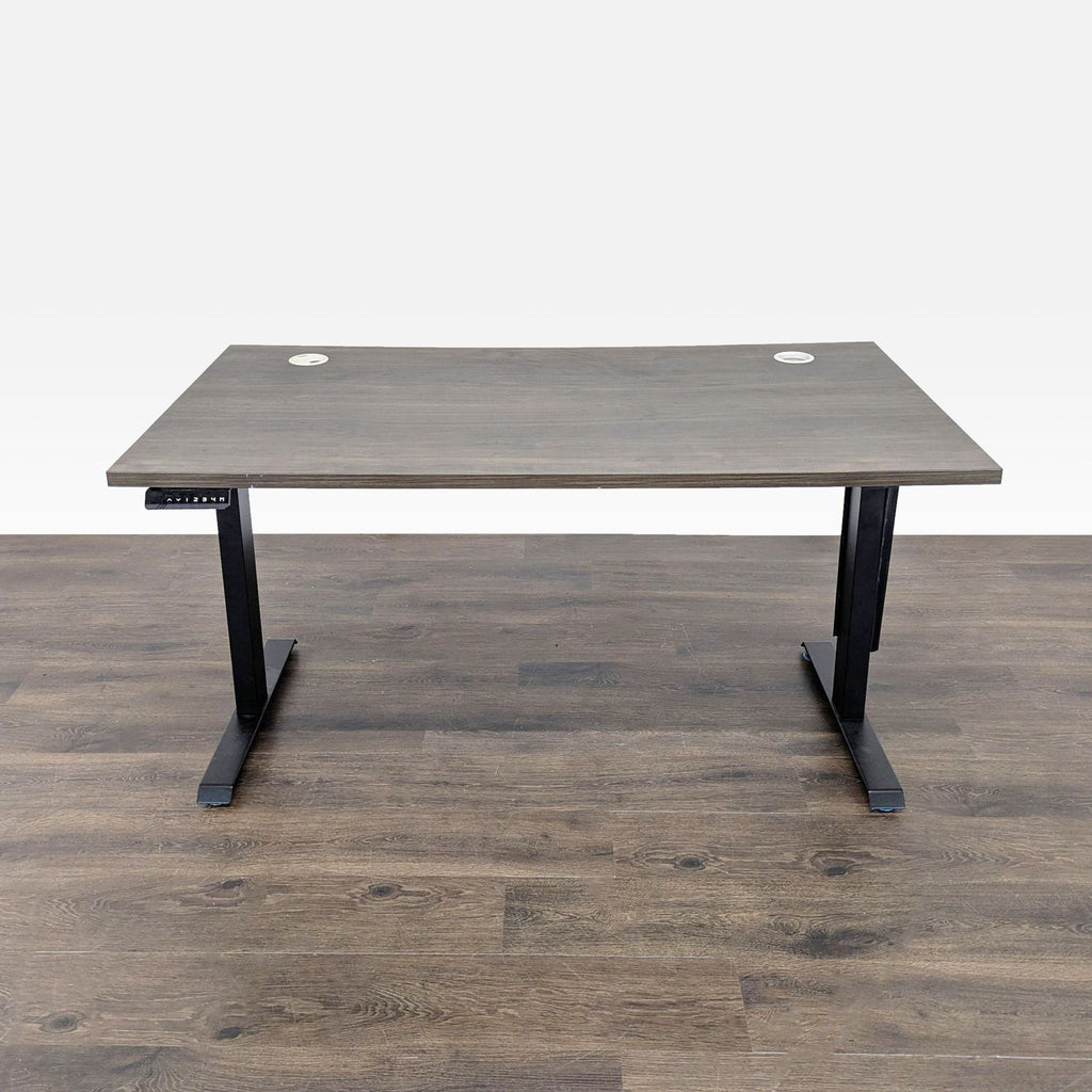 Electric Adjustable Standing Desk with Modern Wood Finish and Cable Management