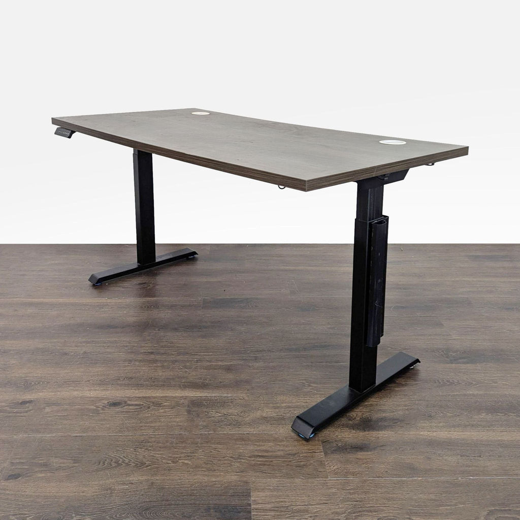 Electric Adjustable Standing Desk with Modern Wood Finish and Cable Management