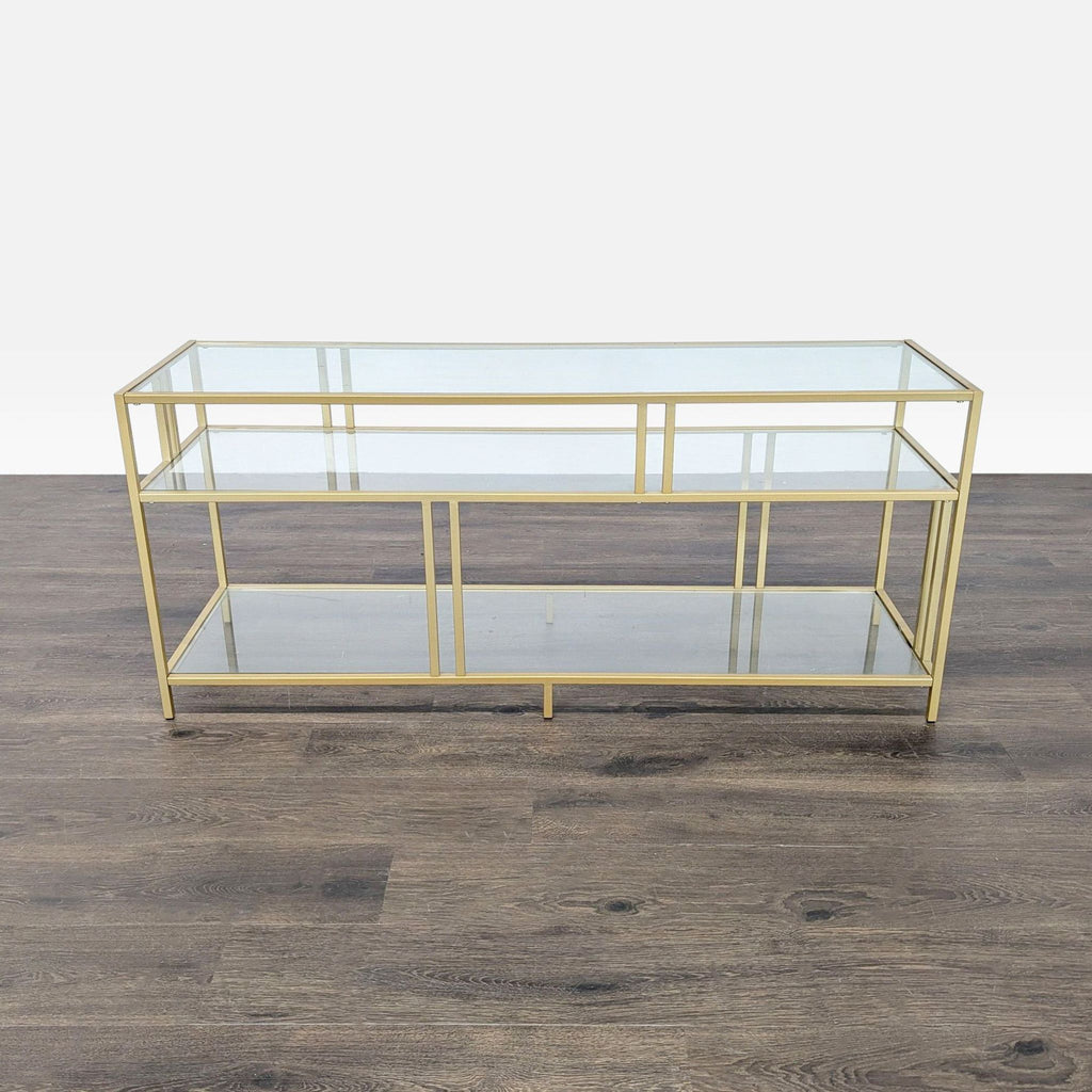 Metal and Glass Three Shelf Media Console