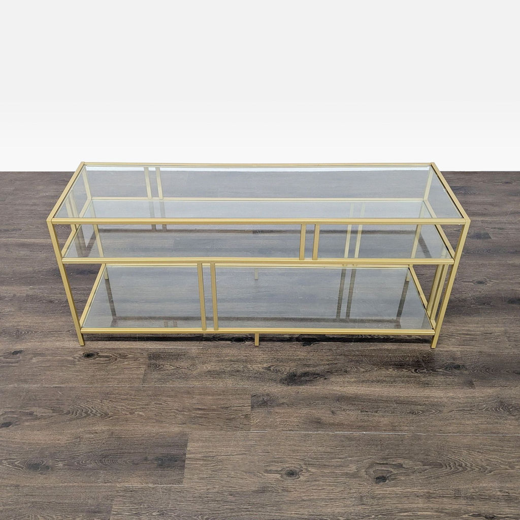 Metal and Glass Three Shelf Media Console