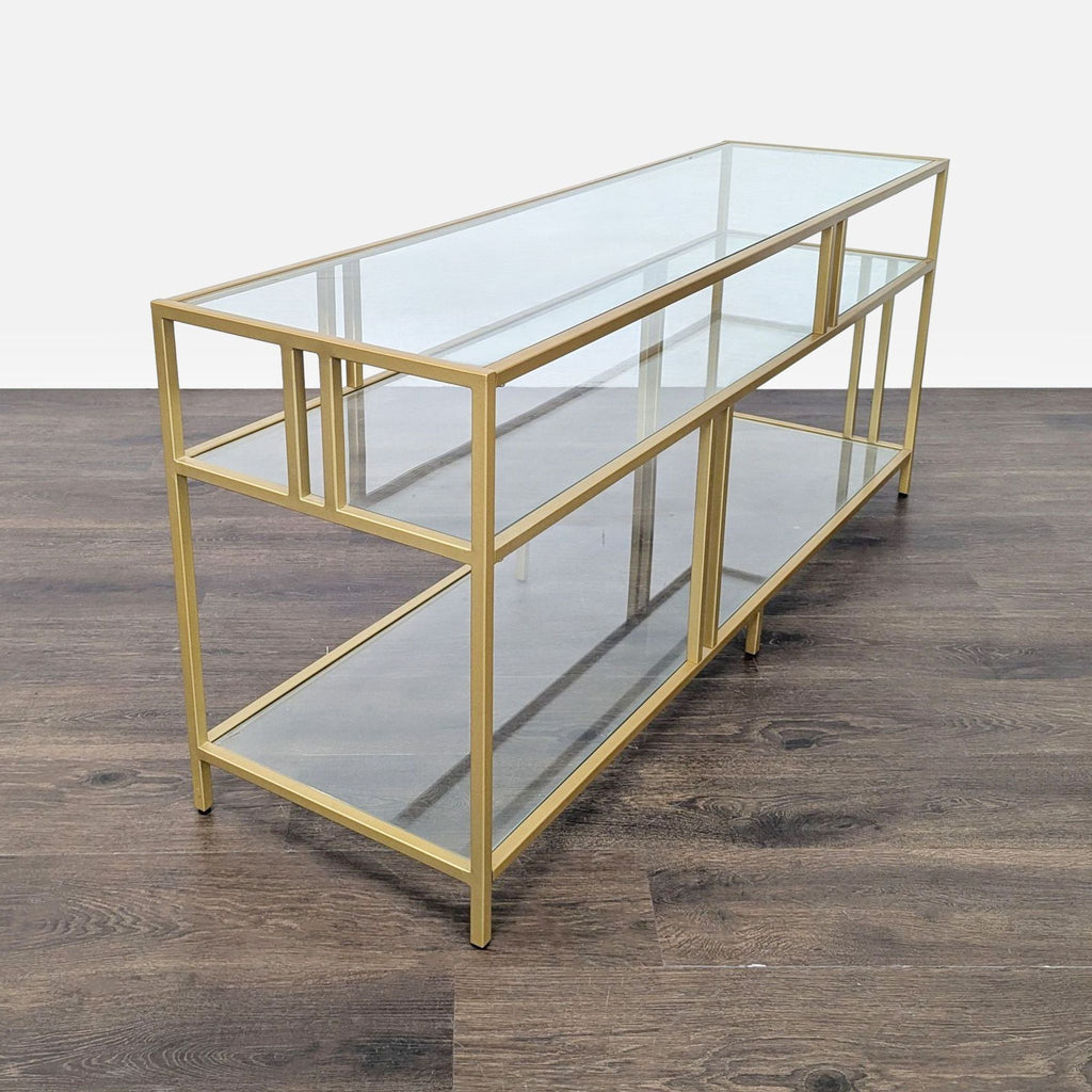 Metal and Glass Three Shelf Media Console