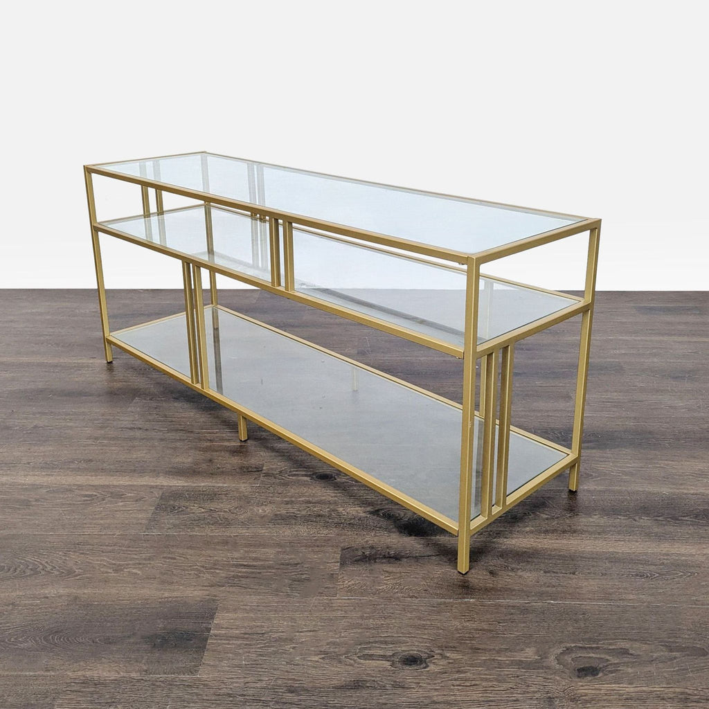 Metal and Glass Three Shelf Media Console