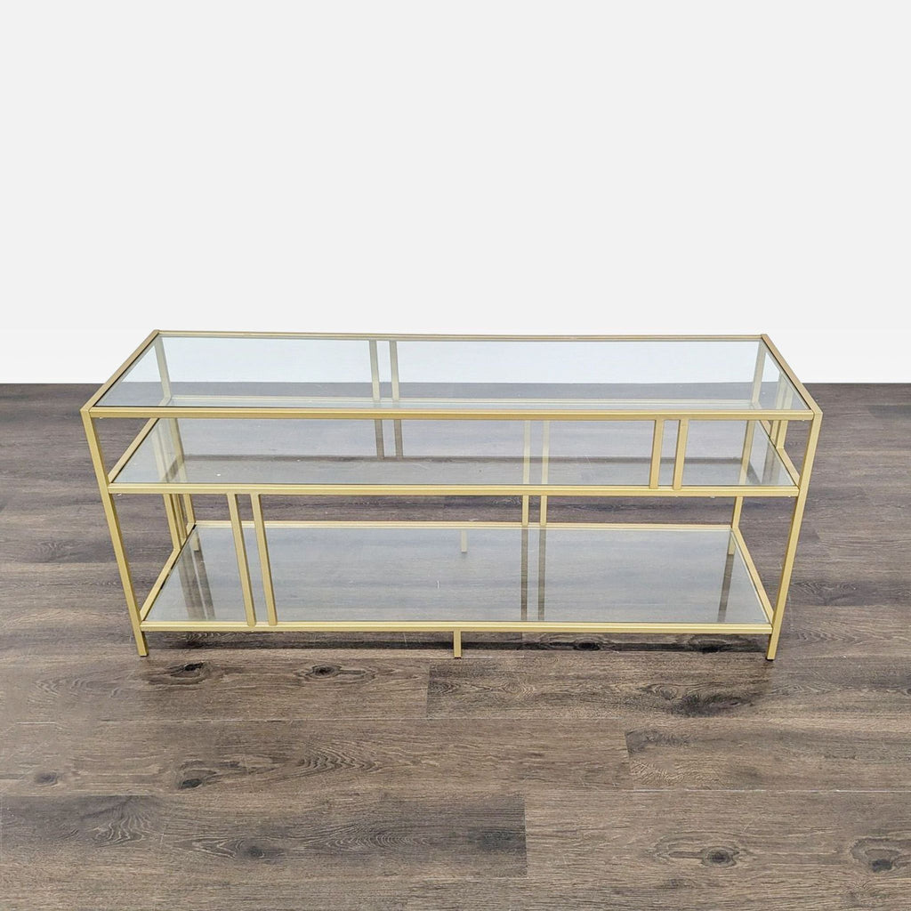 Metal and Glass Three Shelf Media Console