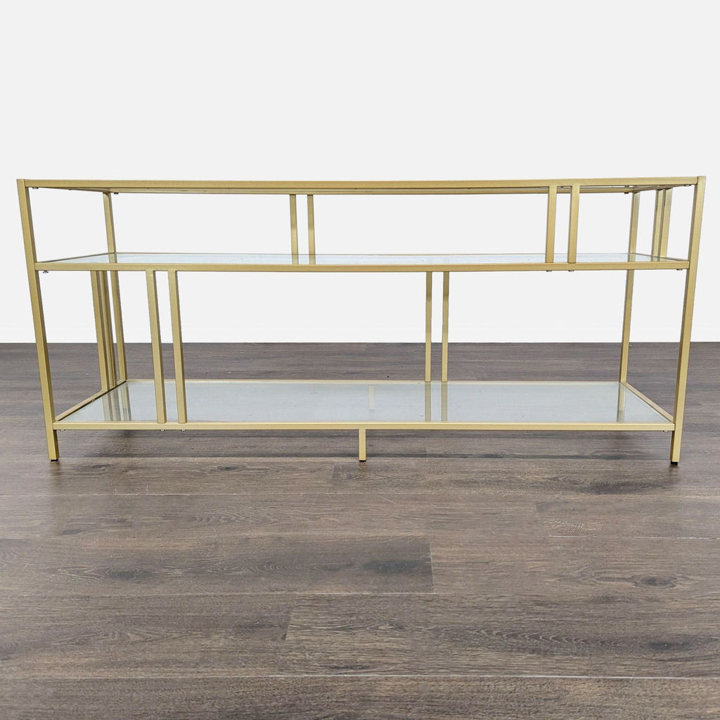 Metal and Glass Three Shelf Media Console