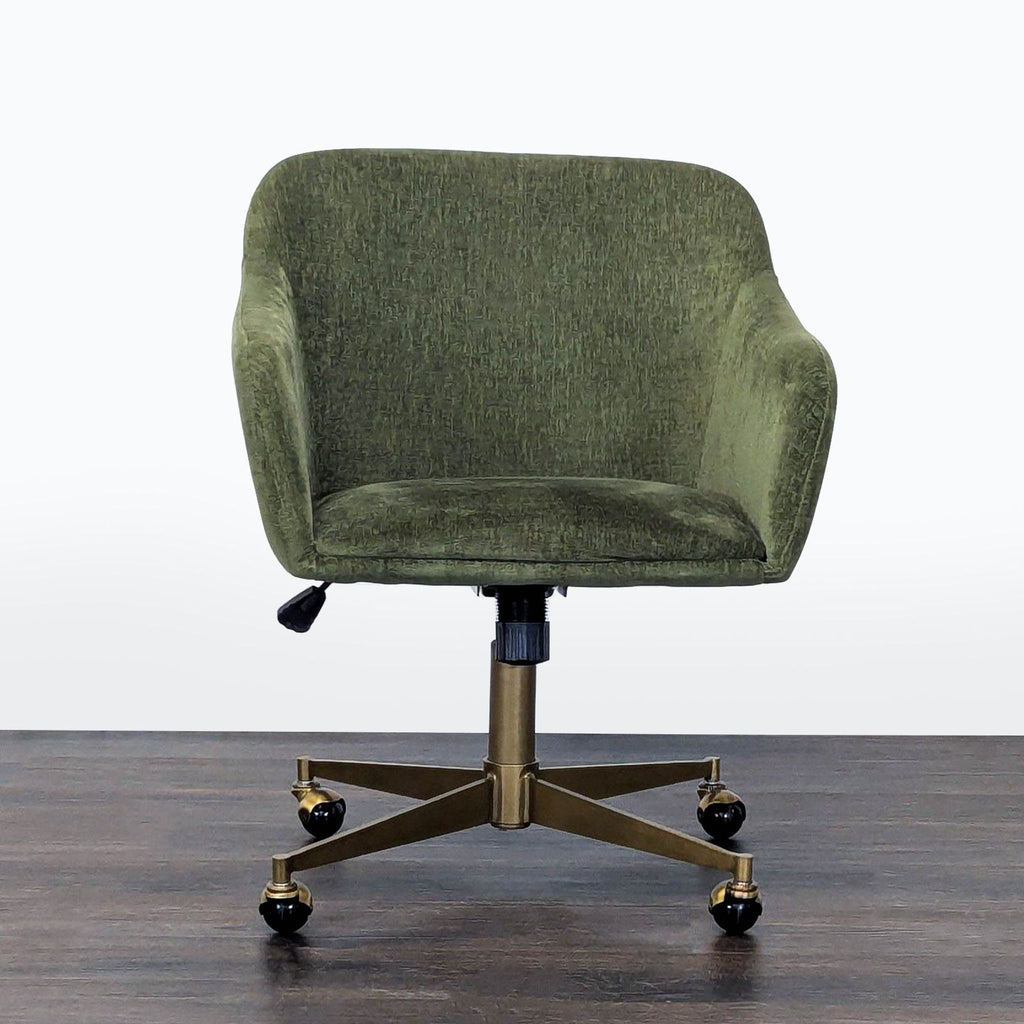 World Market Green Upholstered Office Chair with Brass Base