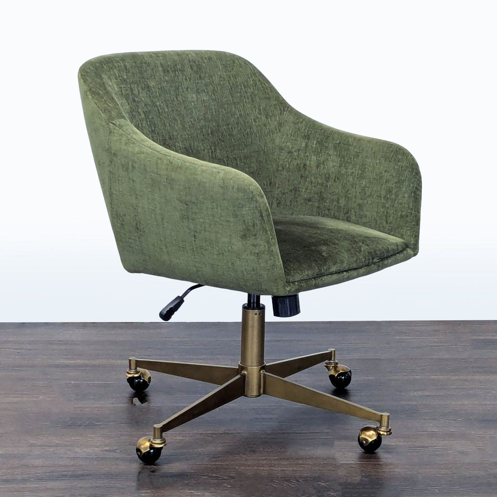 World Market Green Upholstered Office Chair with Brass Base