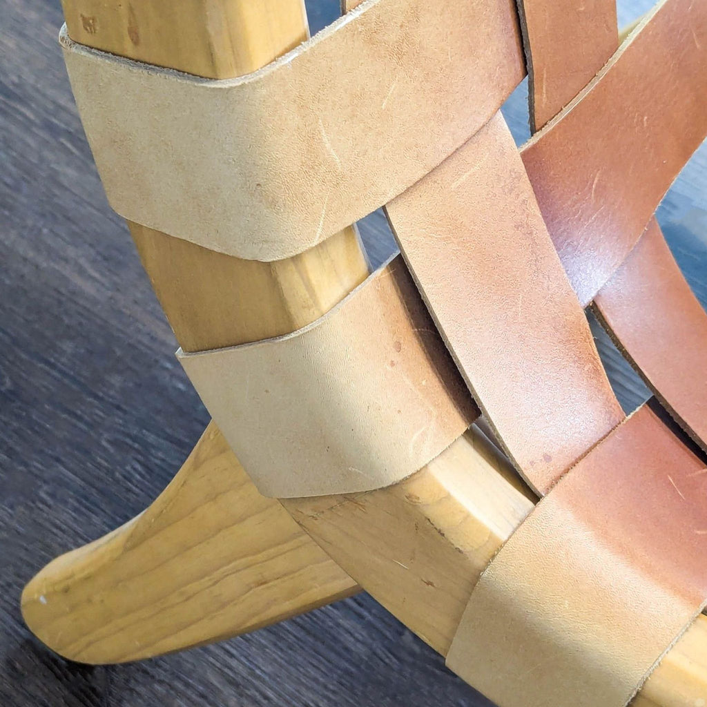 Modern Woven Leather Strap Lounge Chair with Wooden Frame