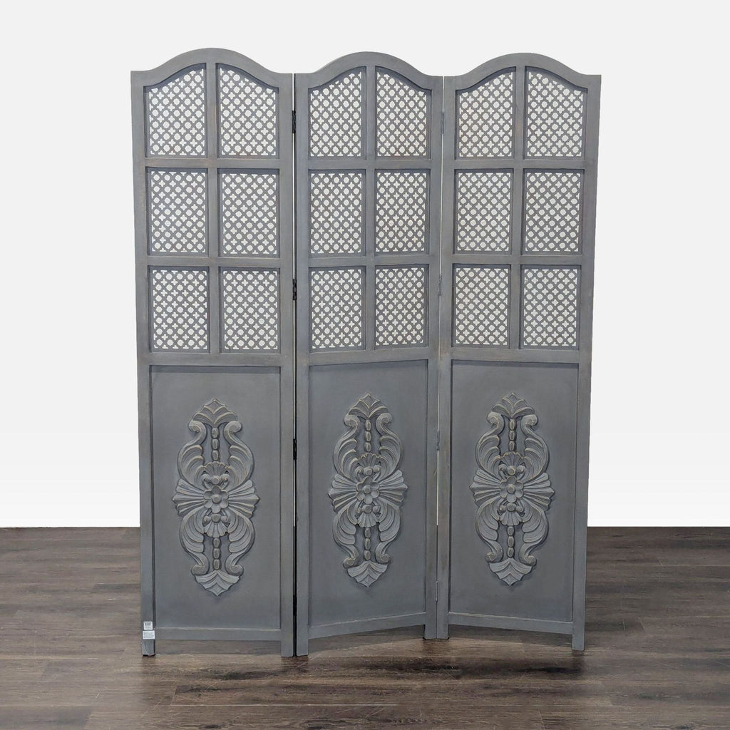 Three Panel Wood Folding Screen