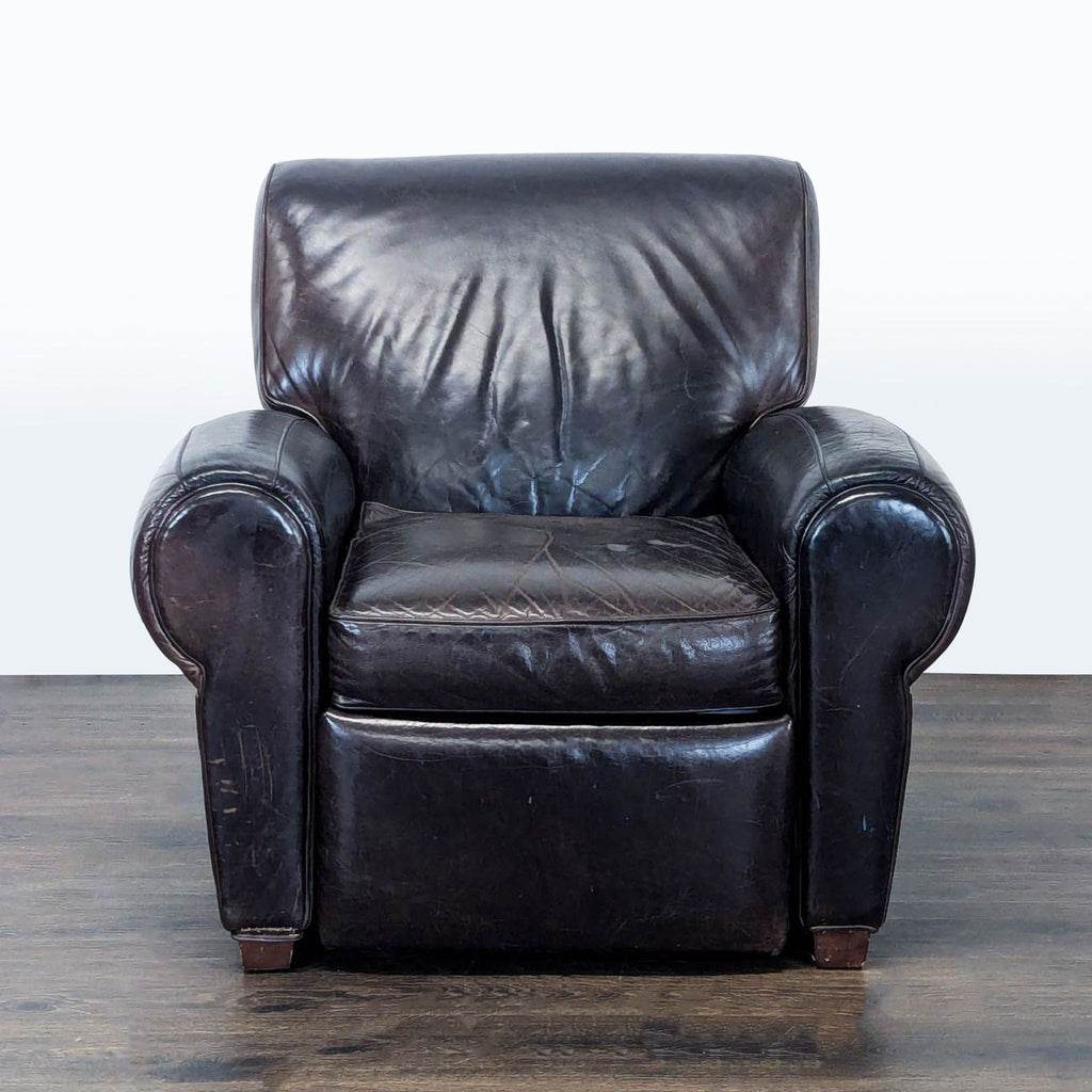 Pottery Barn Manhattan Roll Arm Brown Leather Recliner Lounge Chair
