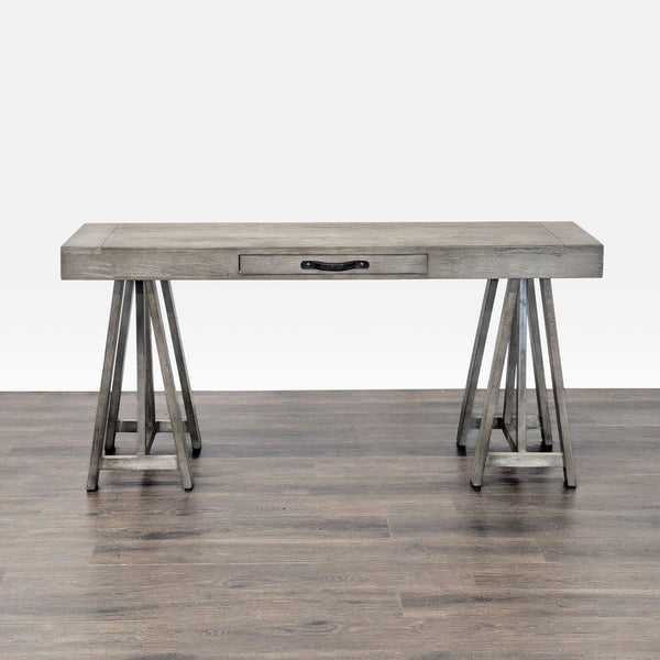 World Market Gray Wooden Desk with Sawhorse Legs