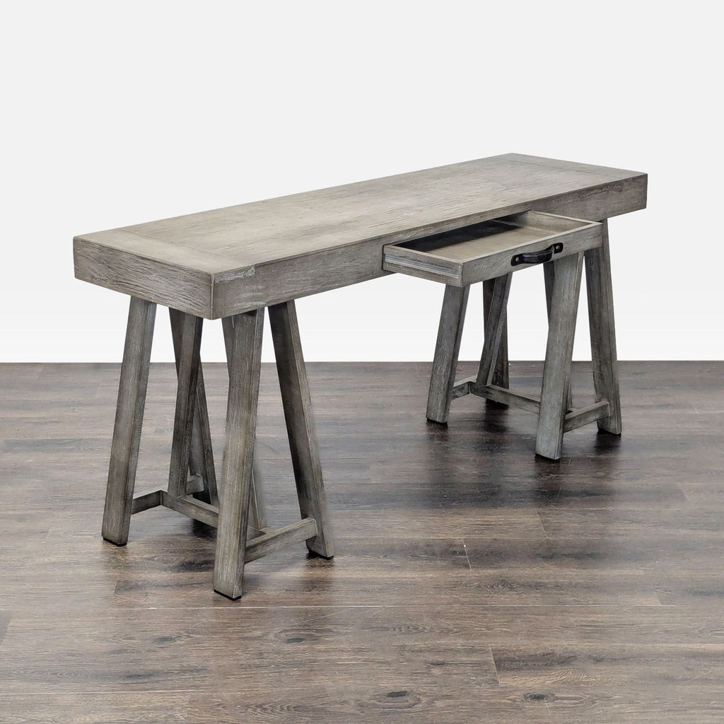 World Market Gray Wooden Desk with Sawhorse Legs