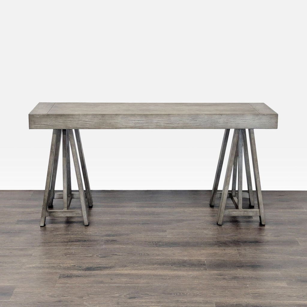World Market Gray Wooden Desk with Sawhorse Legs