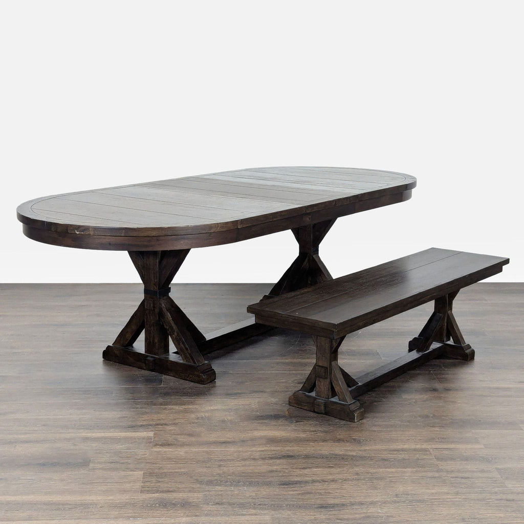 World Market Dark Wood Oval Dining Set with Table and Bench