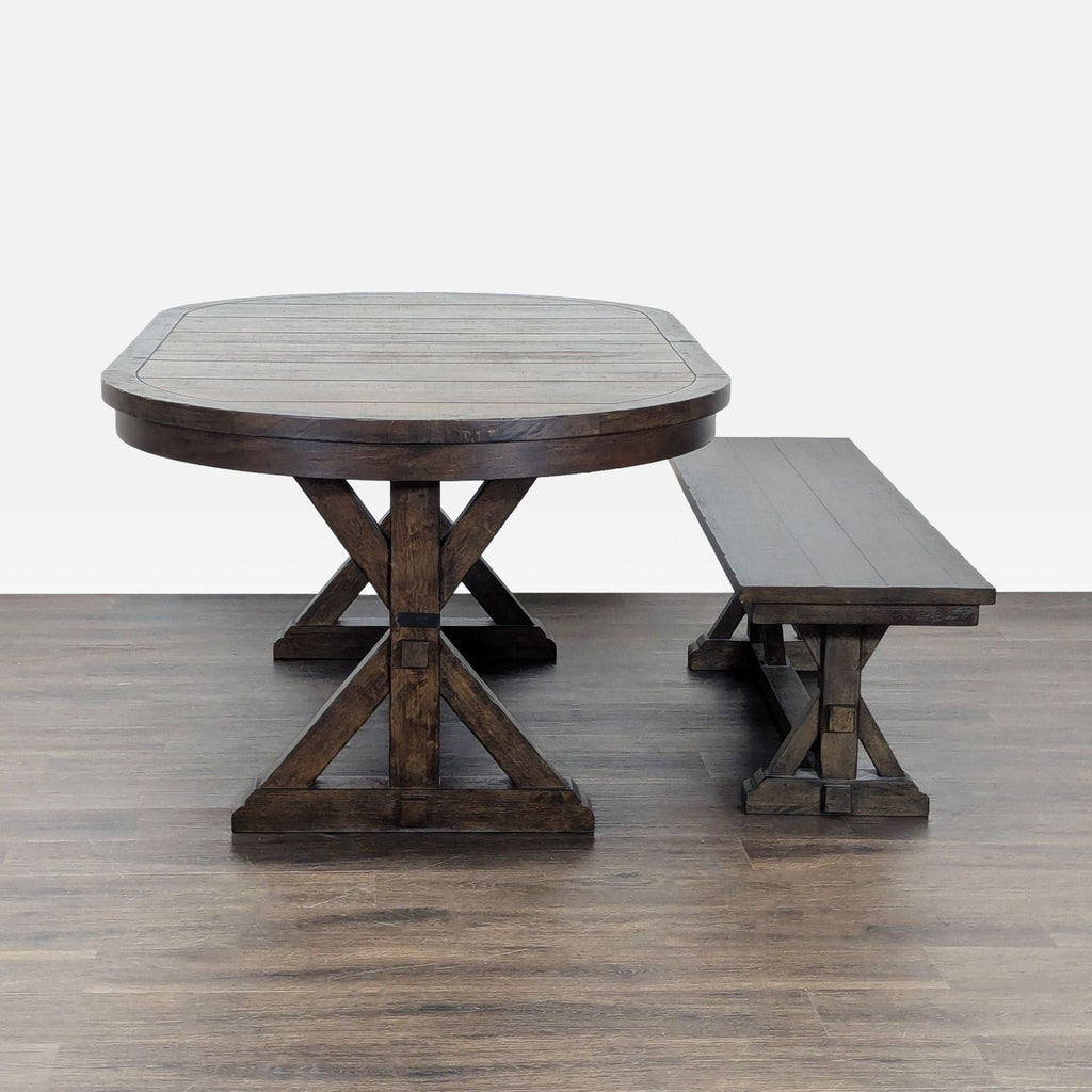 World Market Dark Wood Oval Dining Set with Table and Bench