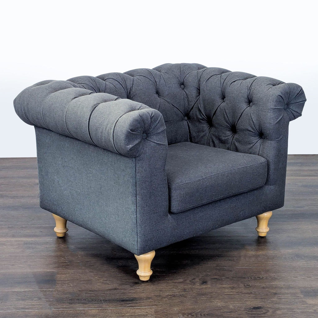 World Market Tufted Dark Gray Lounge Chair with Rolled Arms