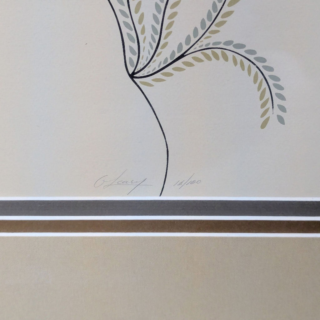 Modern print of two quails in delicate pastel lines, hand-numbered 12/100, professionally framed and ready to hang.