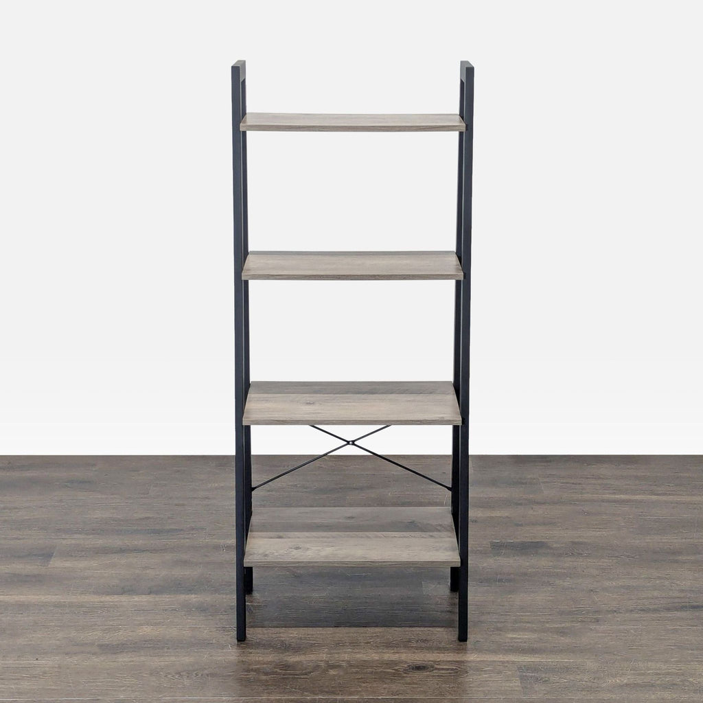 4-tier bookshelf with wood shelves and black metal frame, perfect for organizing books or decor in any room.  