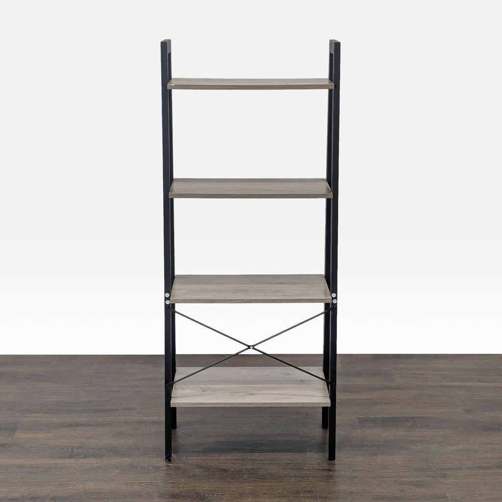 Modern 4-Tier Industrial Bookshelf with Laminate Wood Shelves and Metal Frame