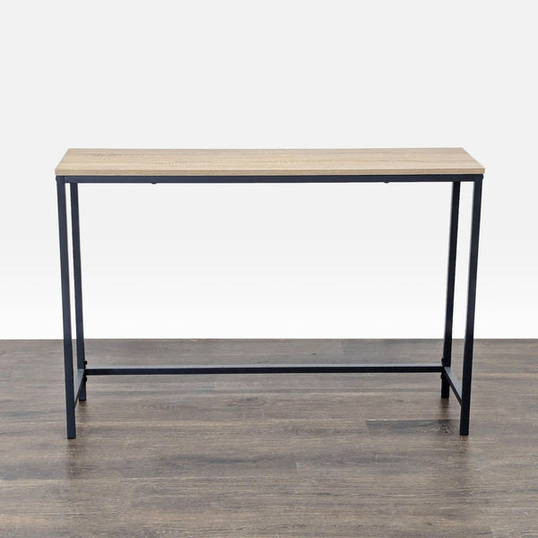 Industrial side table with mango wood top and metal frame by Sauder, categorized as a console table.  