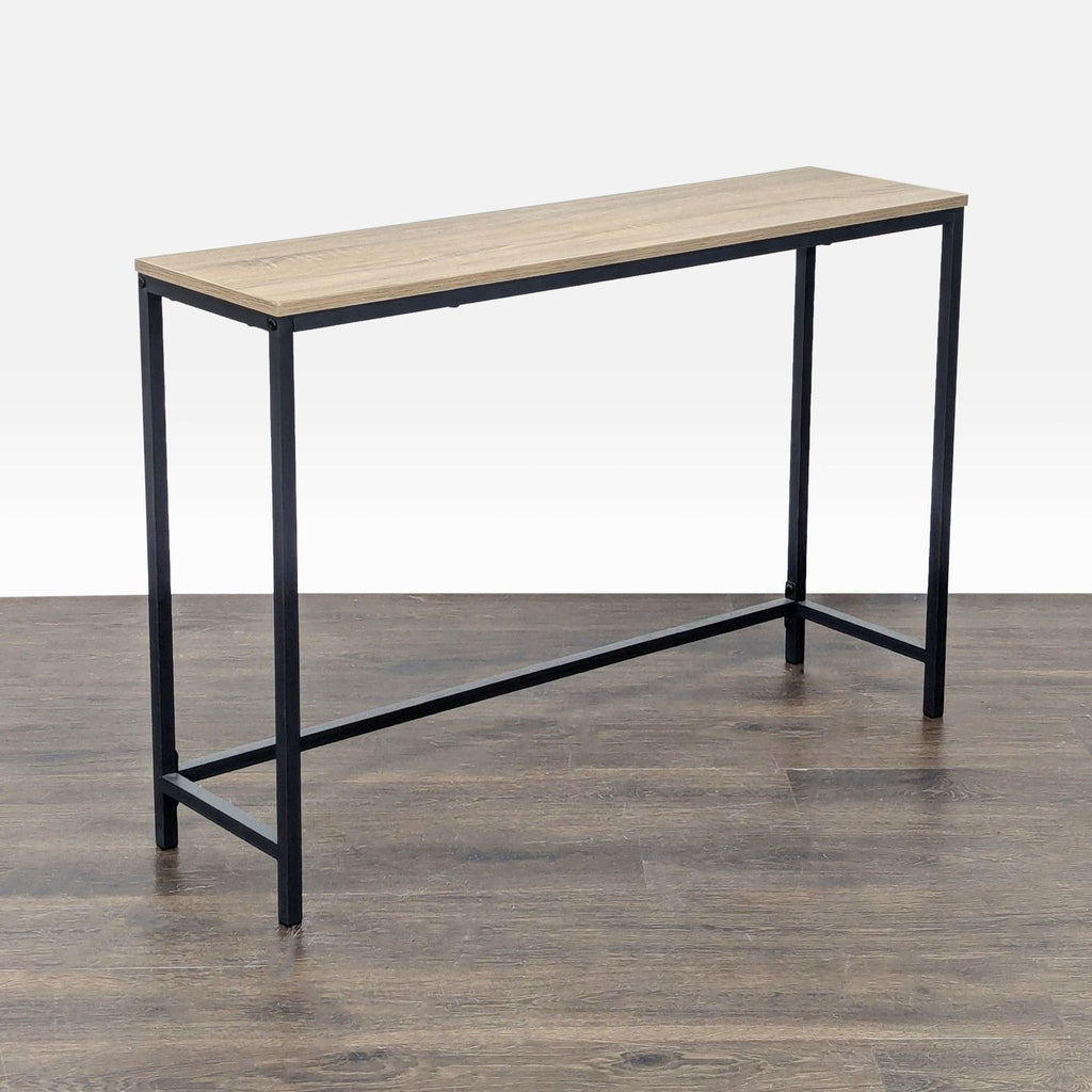 Sauder side table featuring an industrial design with sturdy mango wood top and sleek metal frame.  