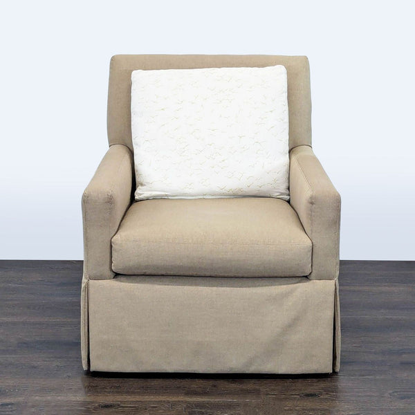 Pair of modern Lee Industries swivel lounge chairs with clean lines and neutral upholstery.