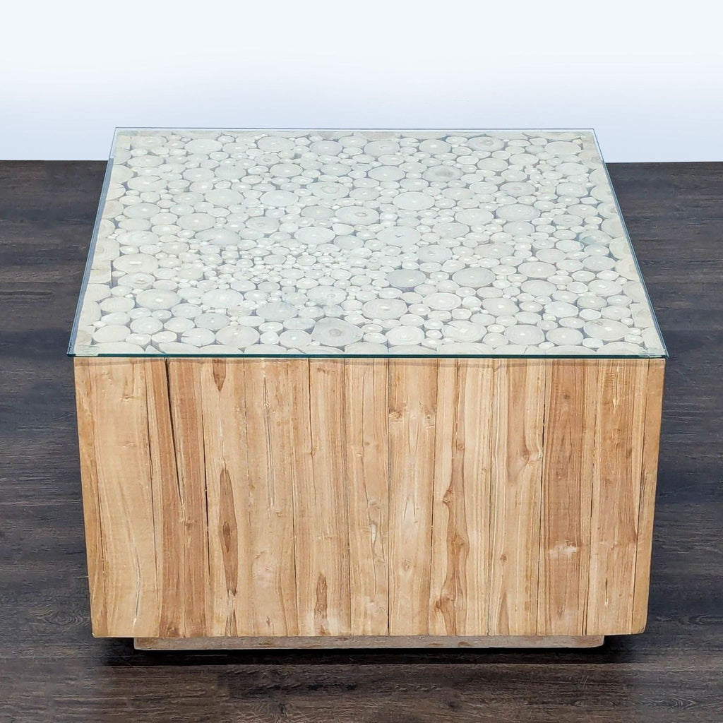 Wood Coffee Table with Glass Top