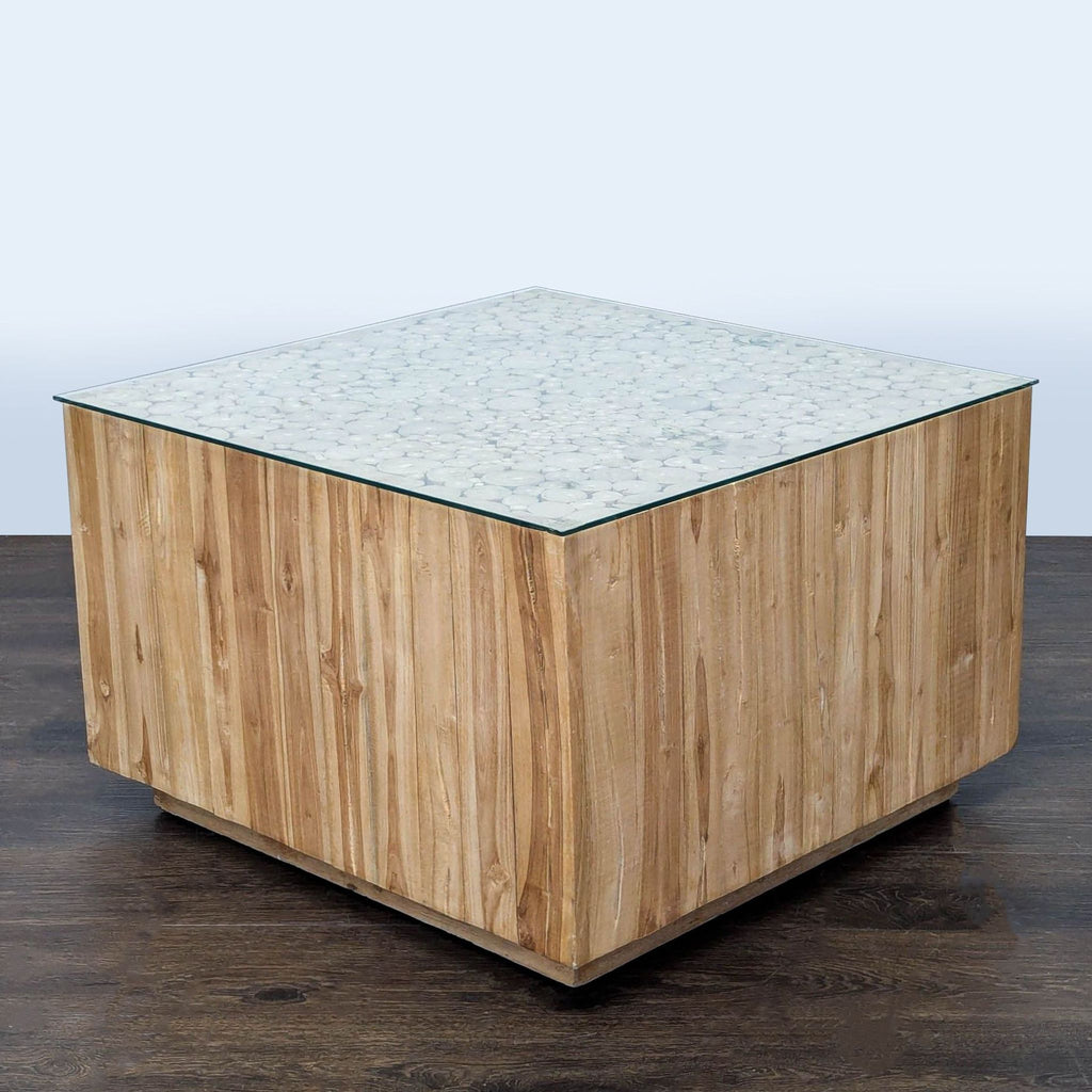 Wood Coffee Table with Glass Top