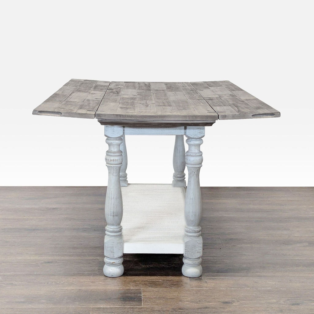 Ashley Furniture pine console table, farmhouse style, side table easily transforms into dining table.