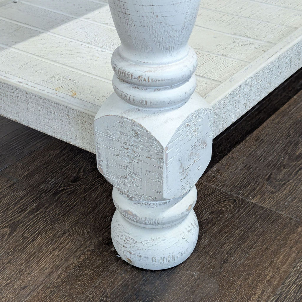 Side & console table in two-tone pine by Ashley, functions as both console and dining table.