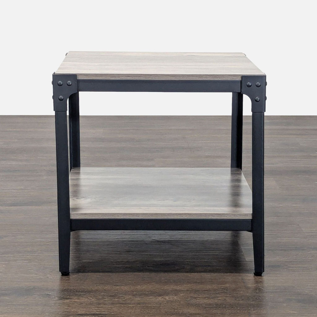 Walker Edison Barnwood Angle Iron Rustic Wood Side Table