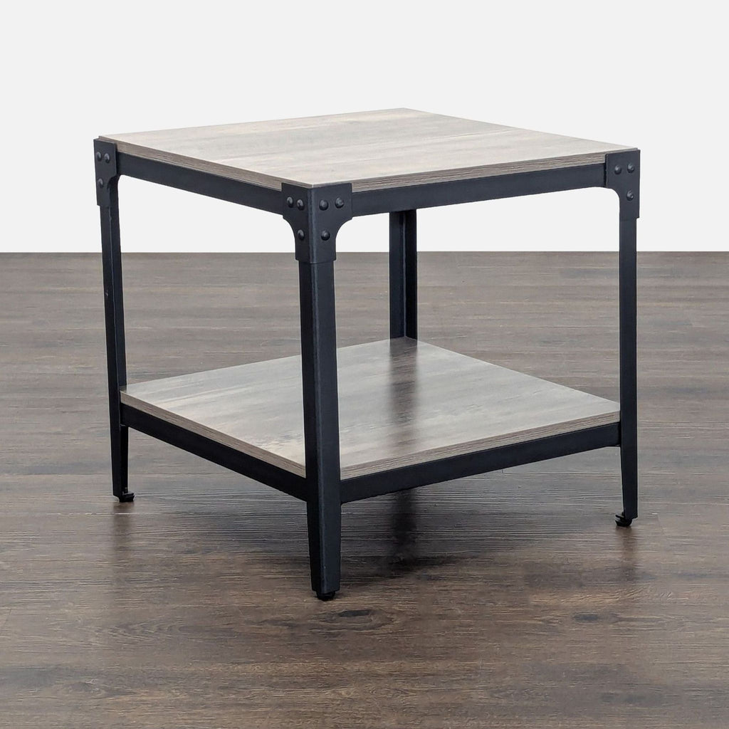 Walker Edison Barnwood Angle Iron Rustic Wood Side Table