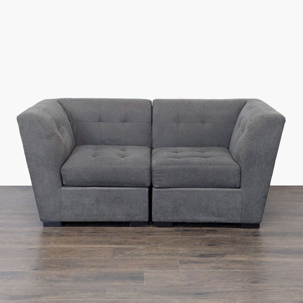 Modern Gray Fabric Loveseat with Tufted Cushions