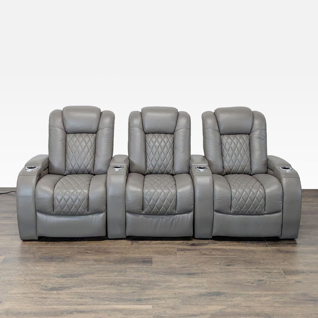 Seatcraft Muse Home Theater Seating Gray Leather, Power Headrest, Power Lumbar, Power Recline.