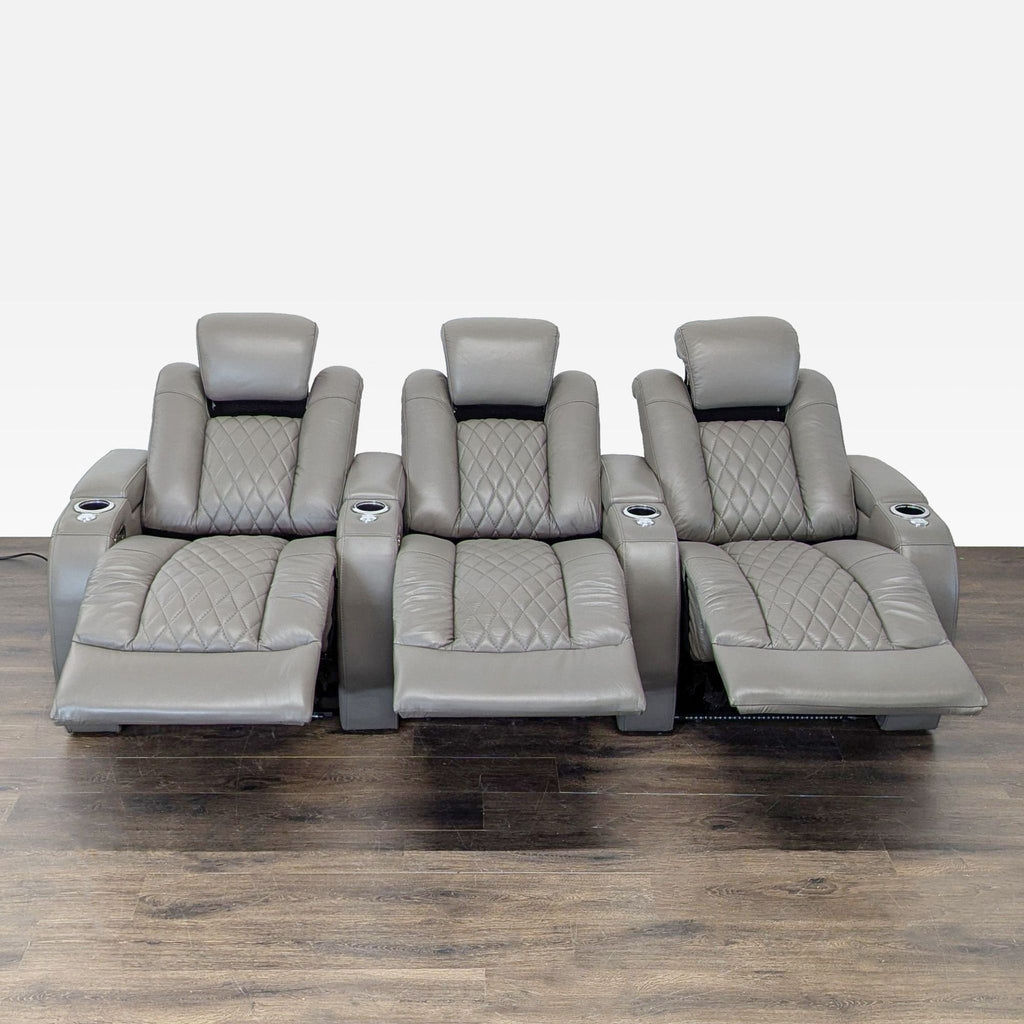 Seatcraft Muse Home Theater Seating Gray Leather, Power Headrest, Power Lumbar, Power Recline.