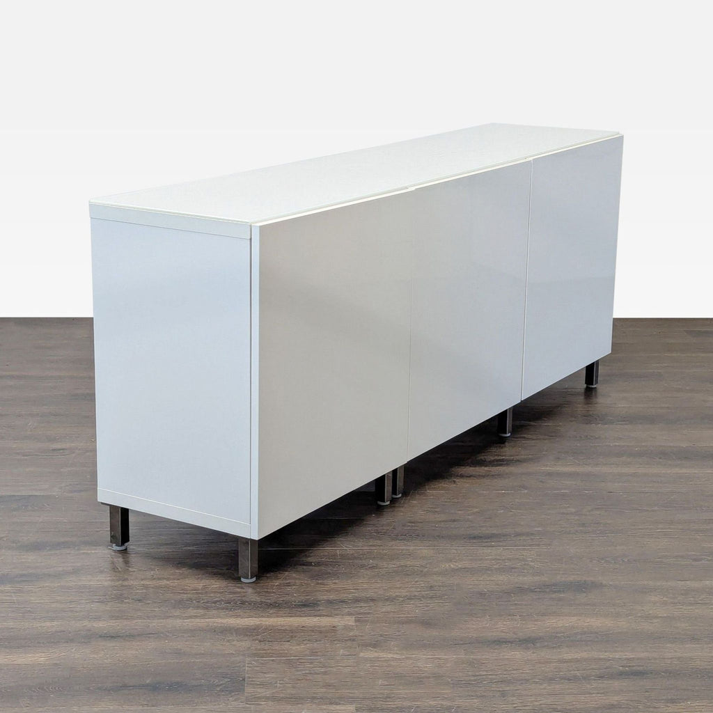 Modern White Office Storage Cabinet with 3 Doors and Adjustable Shelves