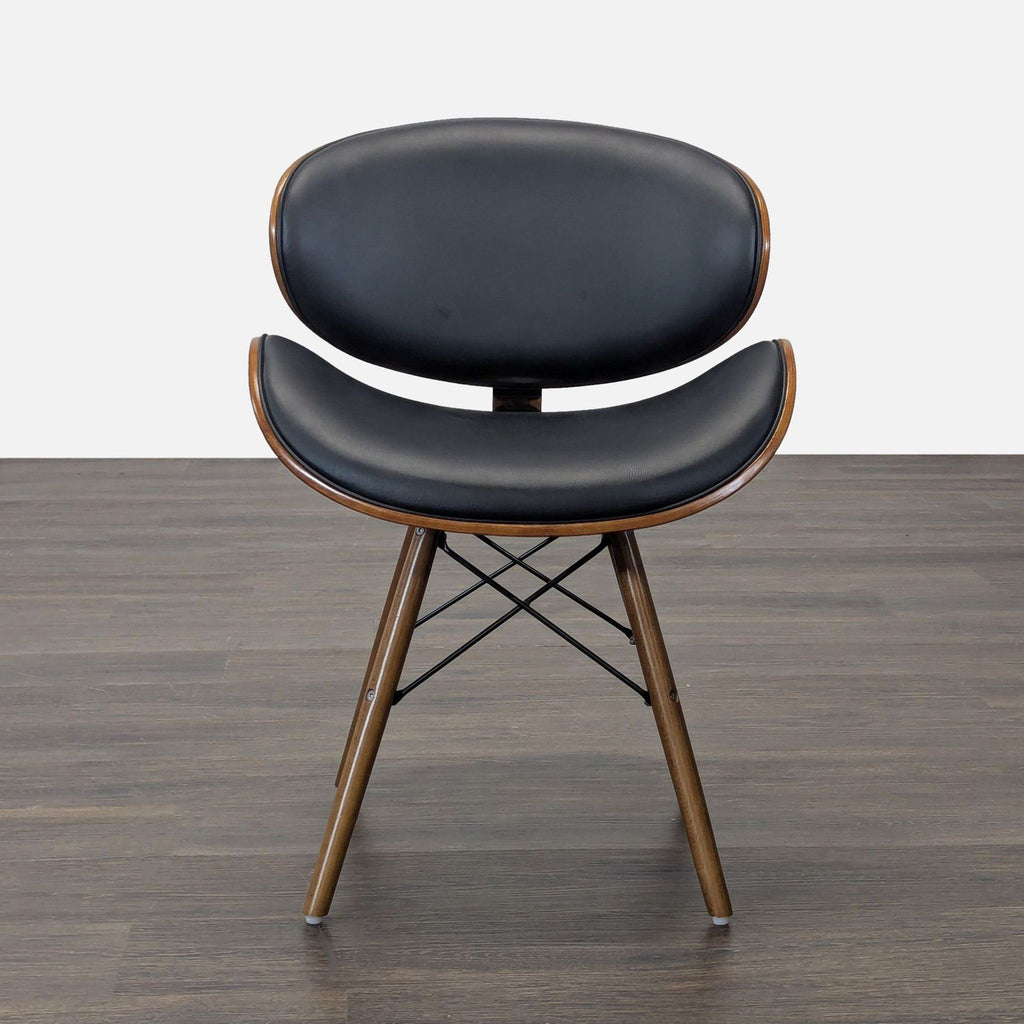 1. Armen Living dining chair with faux leather seat and walnut wood finish, modern and sleek design.