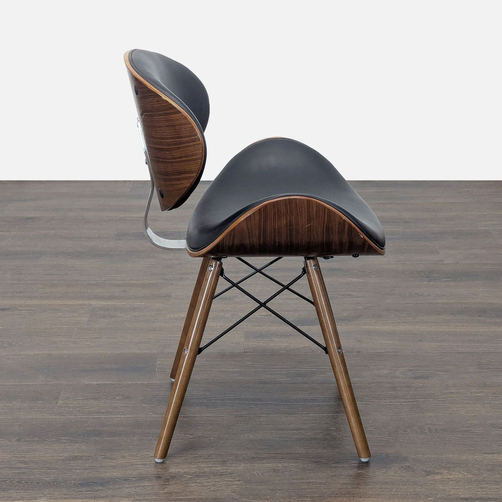 2. Contemporary dining chair by Armen Living featuring walnut wood and faux leather, perfect for dining rooms.