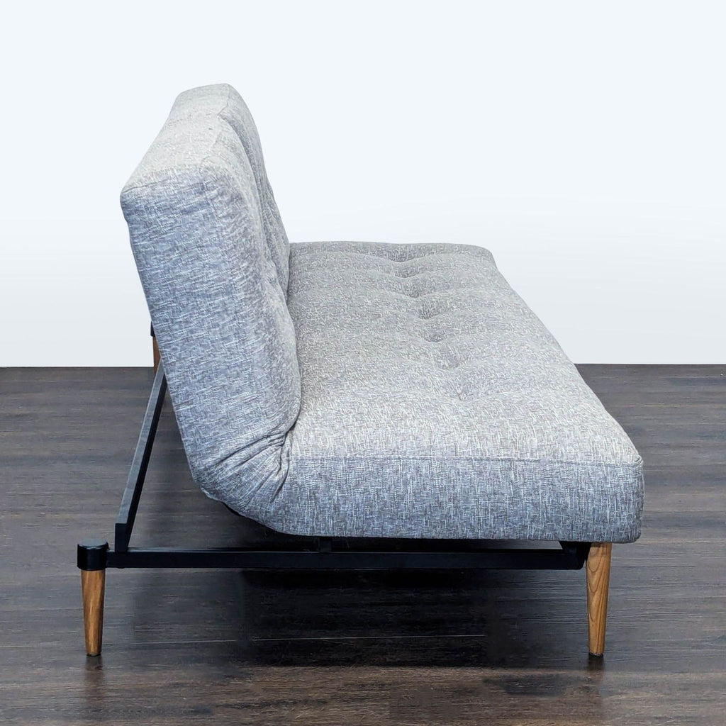 Modern Gray Sleeper Sofa with Wood Legs - Convertible Futon Bed